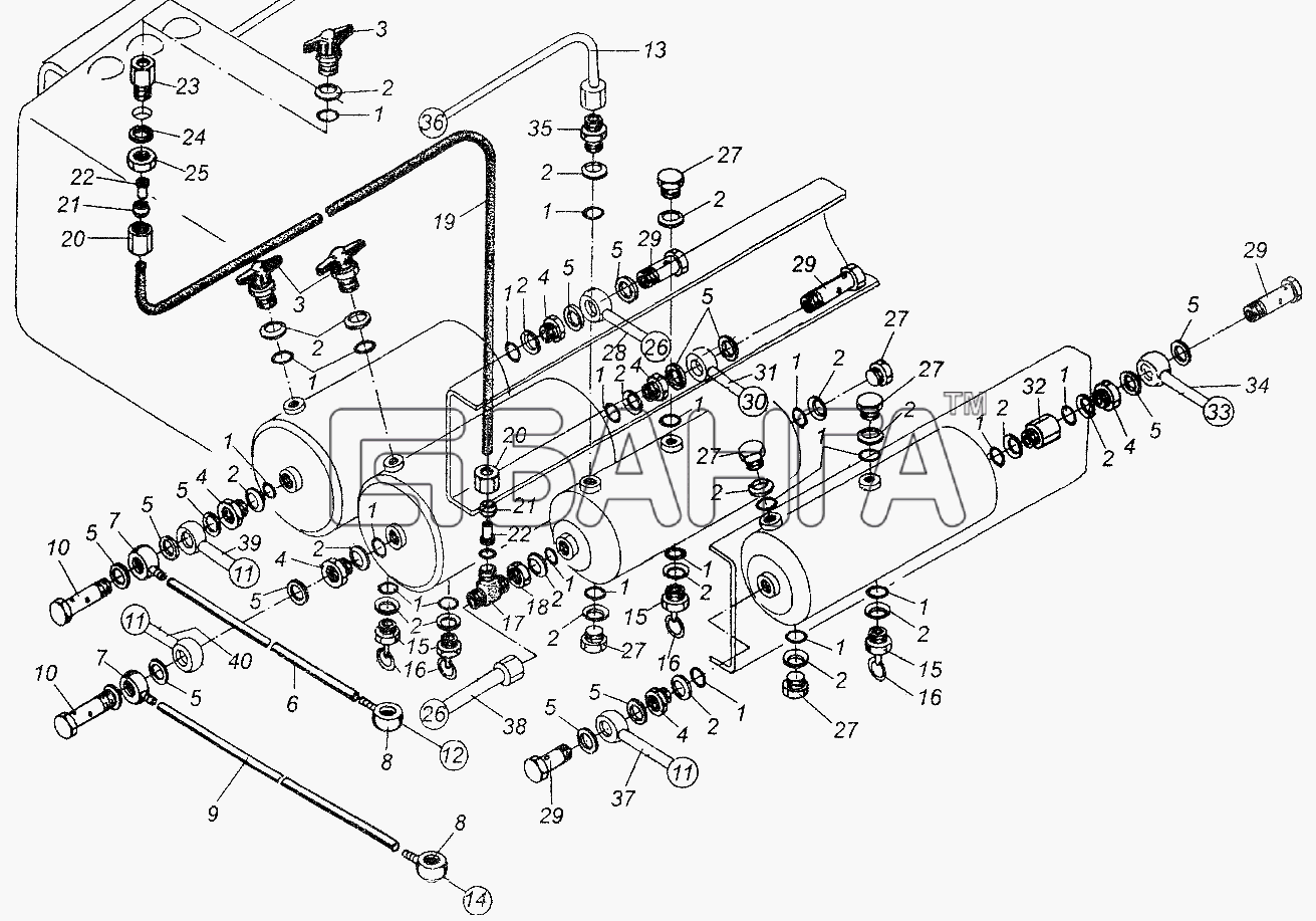 МАЗ МАЗ-64226 Схема Присоединительная арматура ресиверов banga.ua